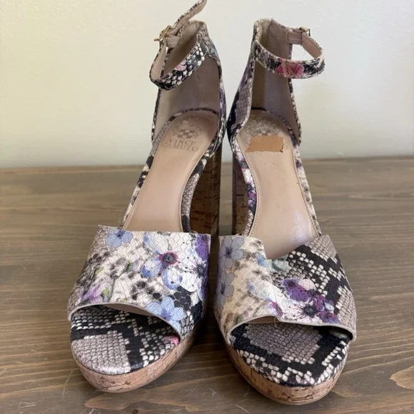 Vince Camuto Womens 10M Floral‎ Reptile Ciestie Cork Platform Heels - Picture 3 of 10